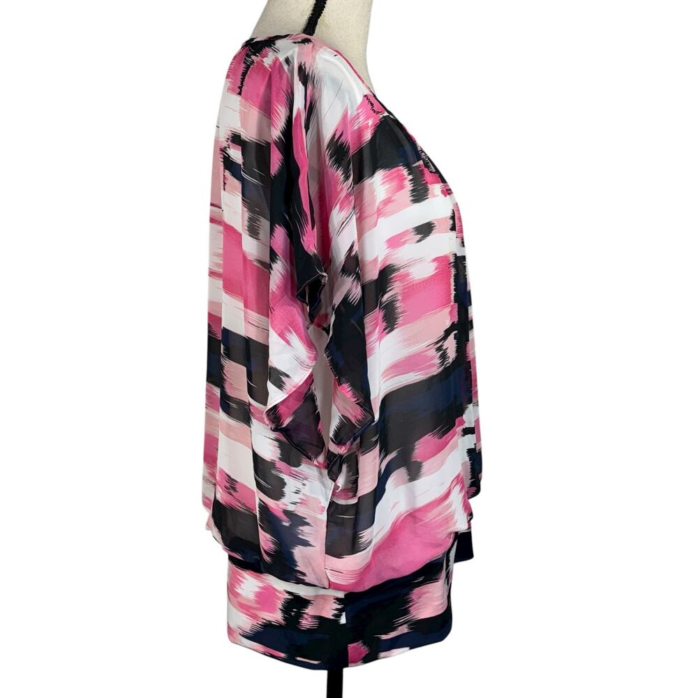 Style & Co X-Large Blouson Top Abstract Lined Flutter Sleeve Pullover Scoop Neck - Picture 3 of 8